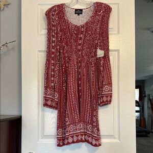 Angie Red and White Long Sleeve Dress